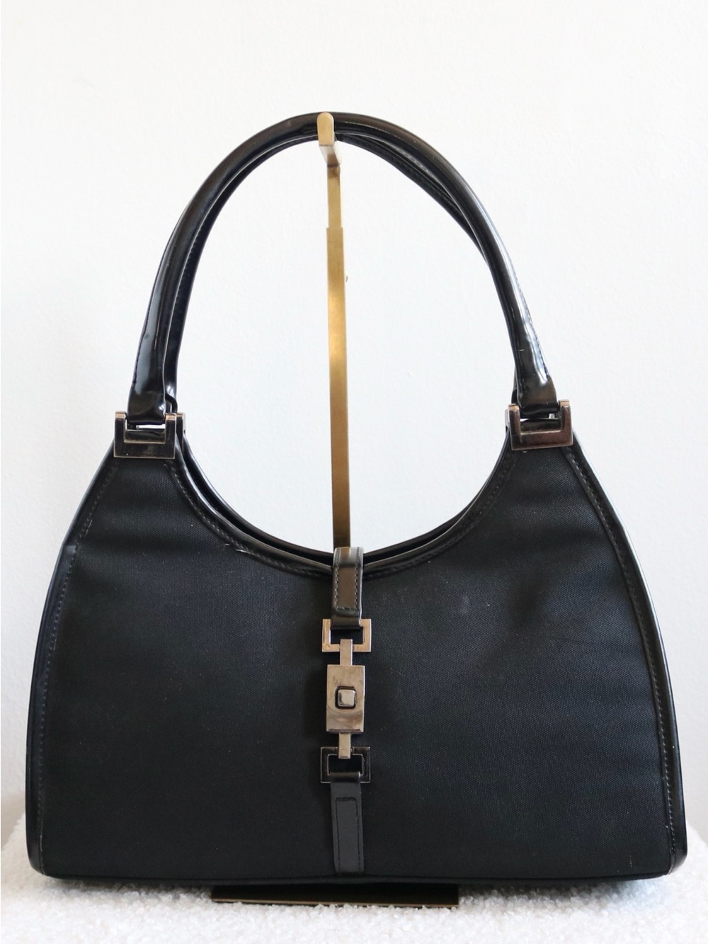 Vintage Jackie Inspired Shoulder Bag Black Gunmetal Hardware